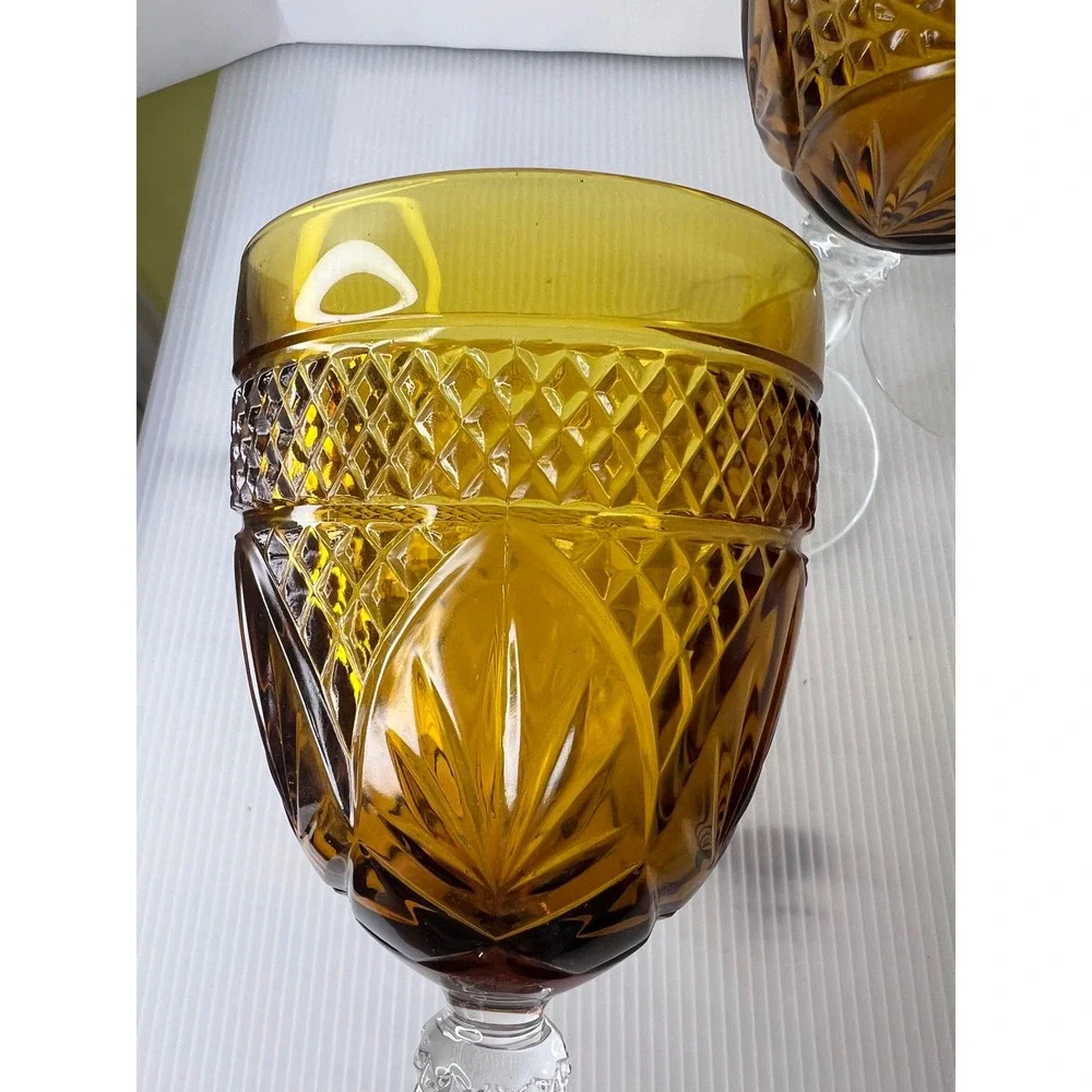 Vintage Cristal D'Arques Durand Antique Amber water/wine‎ goblet set of 4